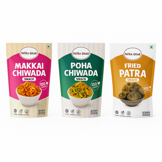 Authentic Snack Combo – Makkai Chiwda, Poha Chiwda & Fried Patra